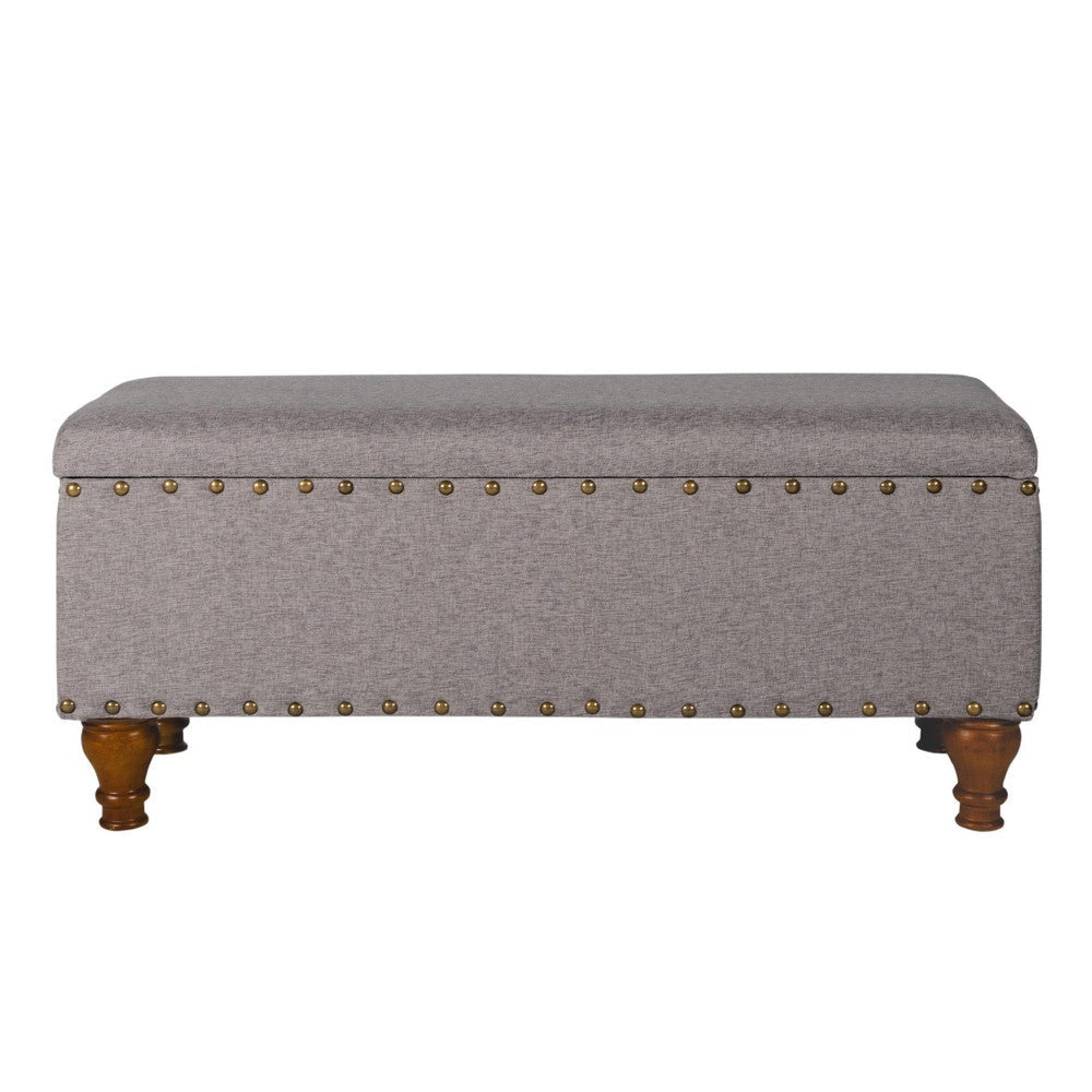 Ava Accent Bench with Storage Compartment | Nailhead Trim | 42’’ Gray