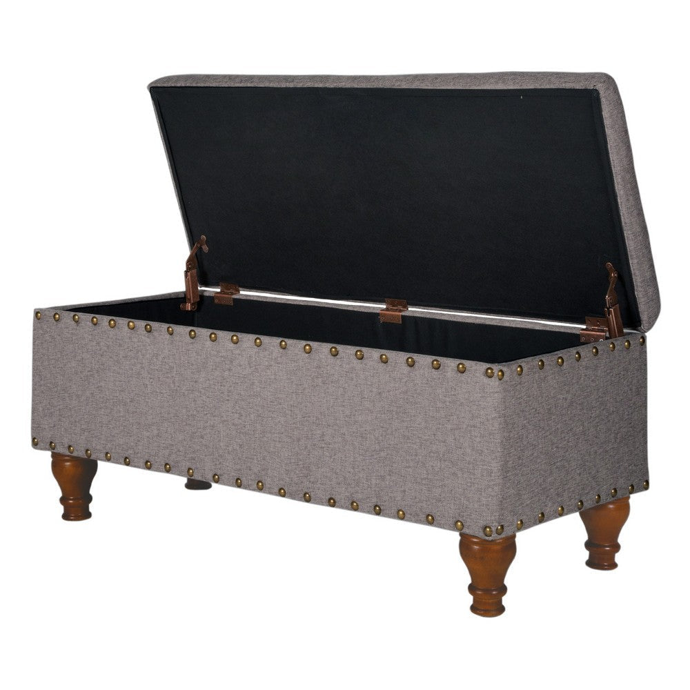 Ava Accent Bench with Storage Compartment | Nailhead Trim | 42’’ Gray
