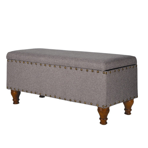 Ava Accent Bench with Storage Compartment | Nailhead Trim | 42" Gray