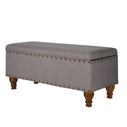 Ava Accent Bench with Storage Compartment | Nailhead Trim | 42" Gray
