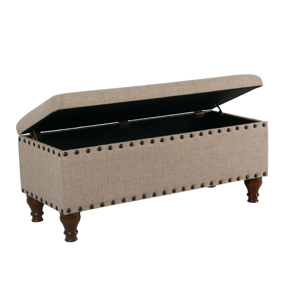 Ava Accent Bench | Storage Compartment | Nailhead Trim 42’’ Tan Brown