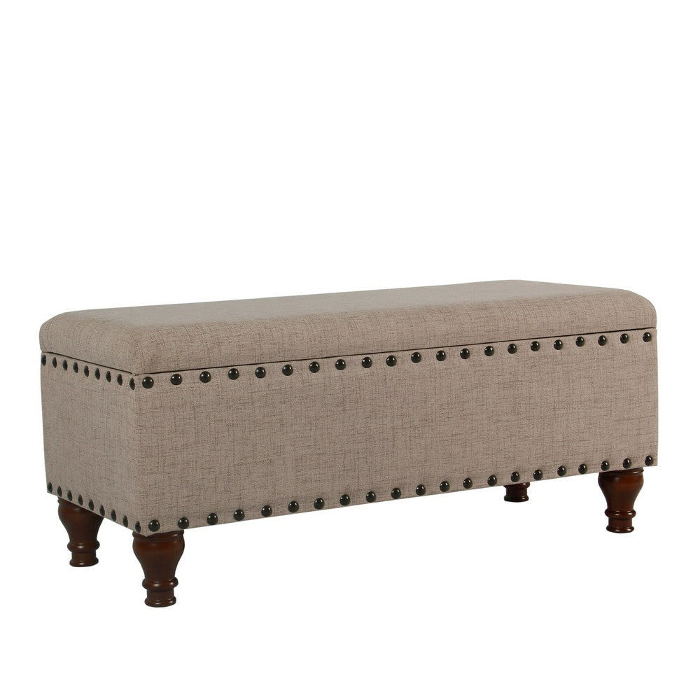 Ava Accent Bench | Storage Compartment | Nailhead Trim 42" Tan Brown