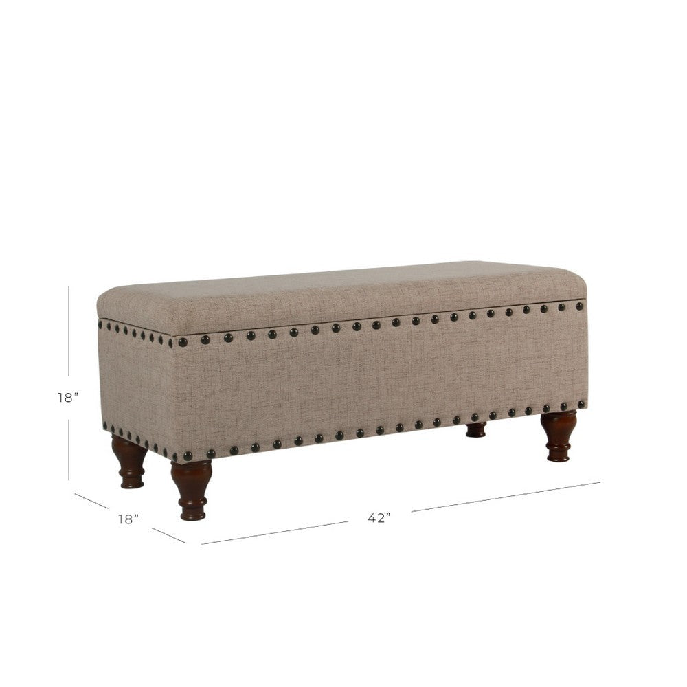 Ava Accent Bench | Storage Compartment | Nailhead Trim 42’’ Tan Brown