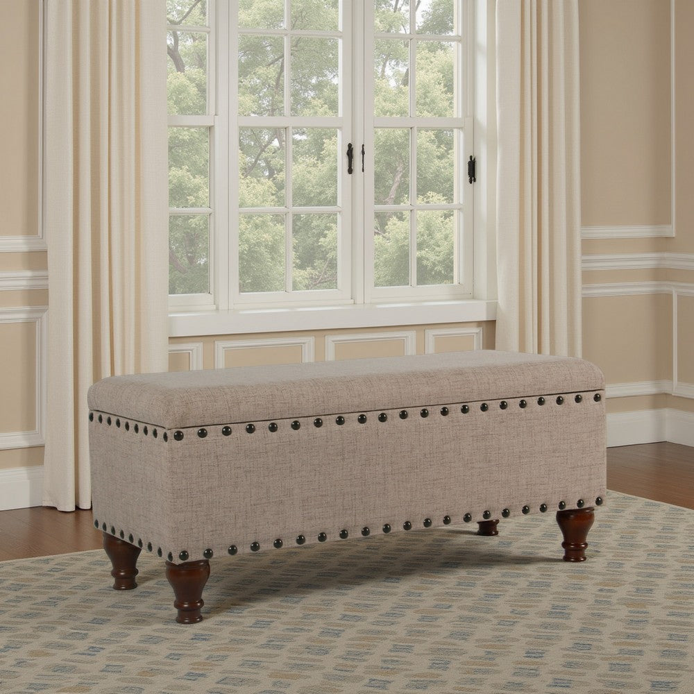 Ava Accent Bench | Storage Compartment | Nailhead Trim 42" Tan Brown
