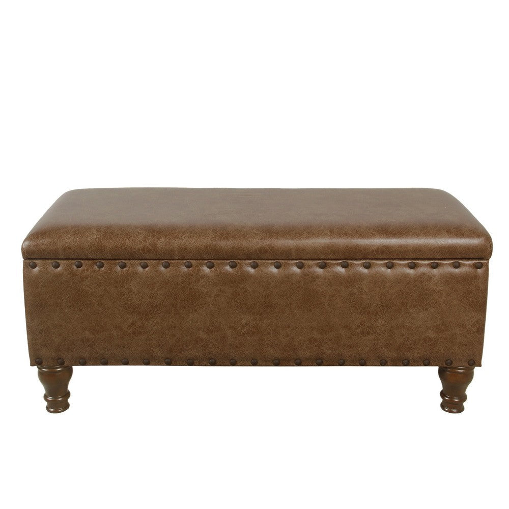 Ava Accent Storage Bench | Distressed Brown Faux Leather | 42’’