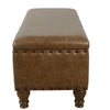 Ava Accent Storage Bench | Distressed Brown Faux Leather | 42’’