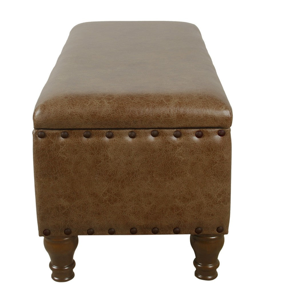 Ava Accent Storage Bench | Distressed Brown Faux Leather | 42’’