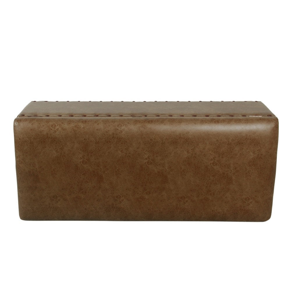Ava Accent Storage Bench | Distressed Brown Faux Leather | 42’’
