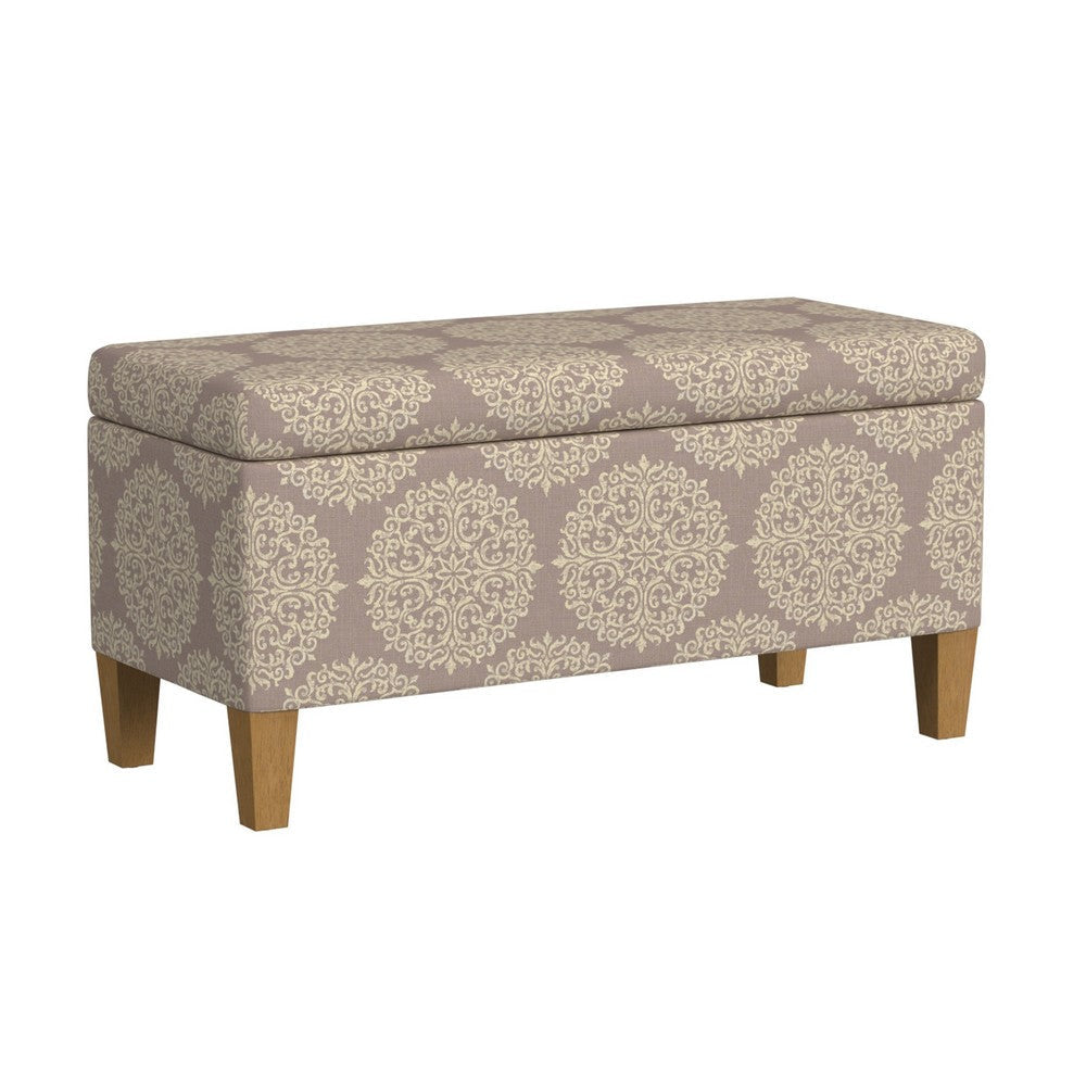 Ben Storage Bench Ottoman | Light Brown Medallion Design | 36"