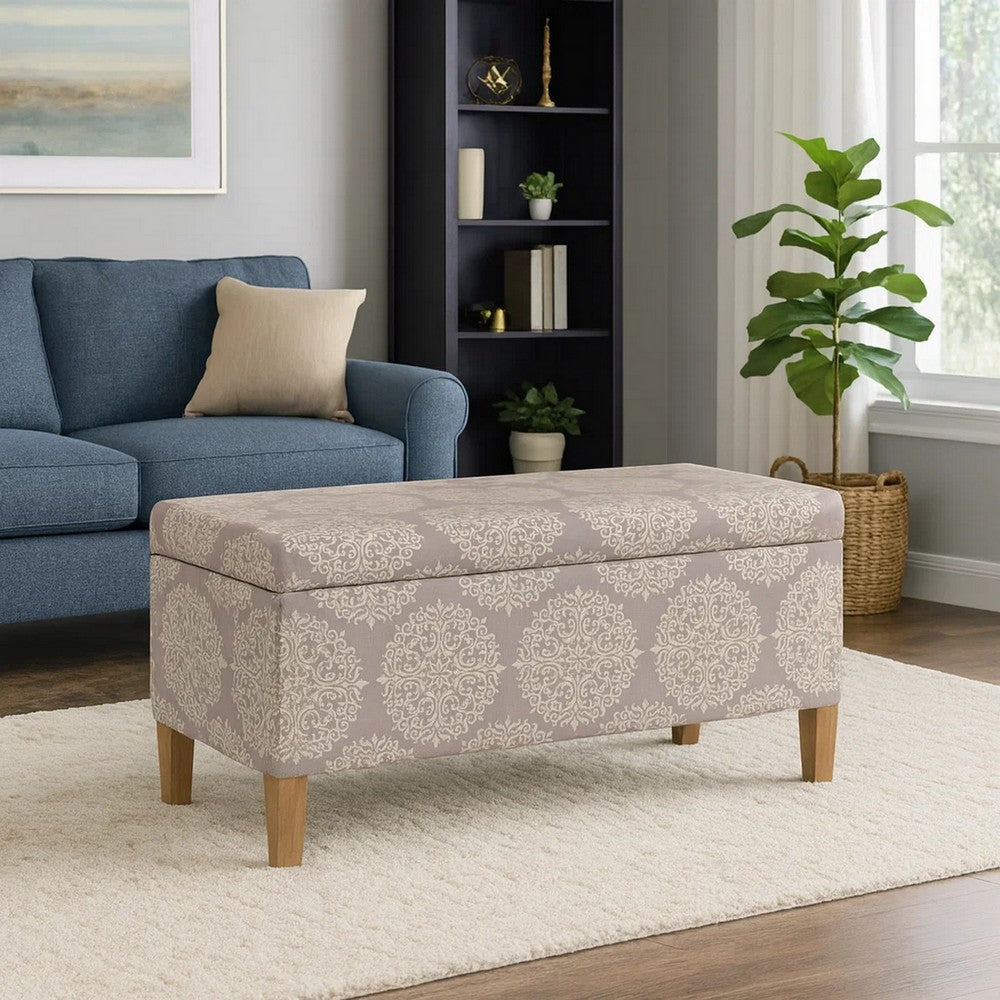 Ben Storage Bench Ottoman | Light Brown Medallion Design | 36"