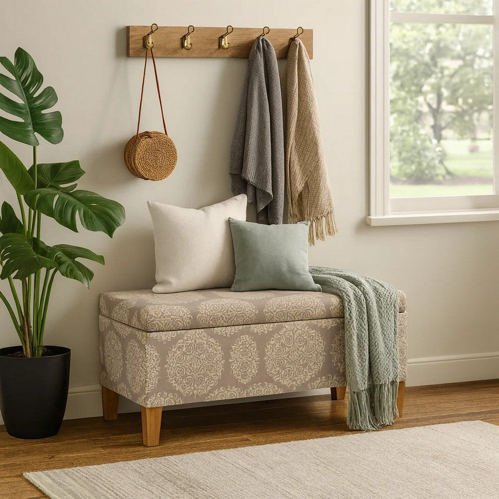 Ben Storage Bench Ottoman | Light Brown Medallion Design | 36"