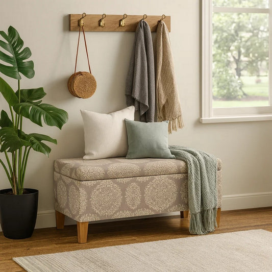 Ben Storage Bench Ottoman | Light Brown Medallion Design | 36"