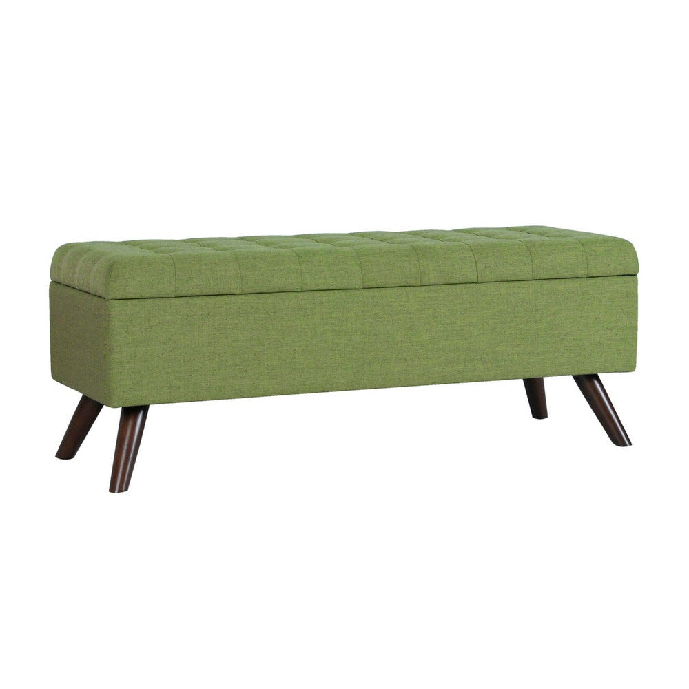 Eva Storage Bench Ottoman | Olive Green Woven Polyester | Brown | 48"