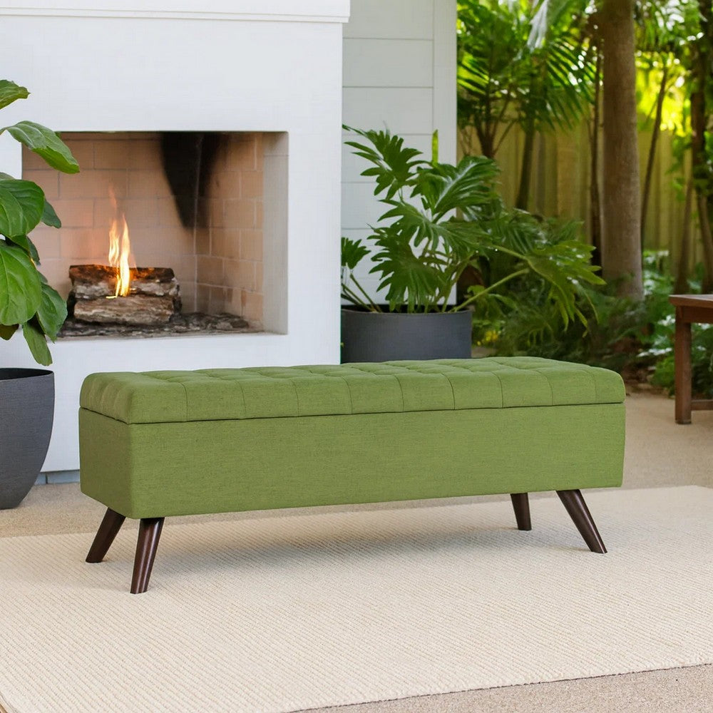 Eva Storage Bench Ottoman | Olive Green Woven Polyester | Brown | 48"