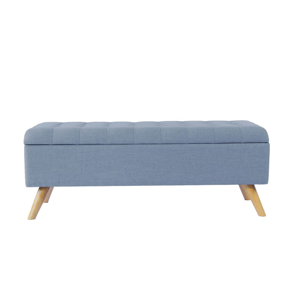 Eva Storage Bench Ottoman | French Blue Woven Polyester | Brown | 48’’