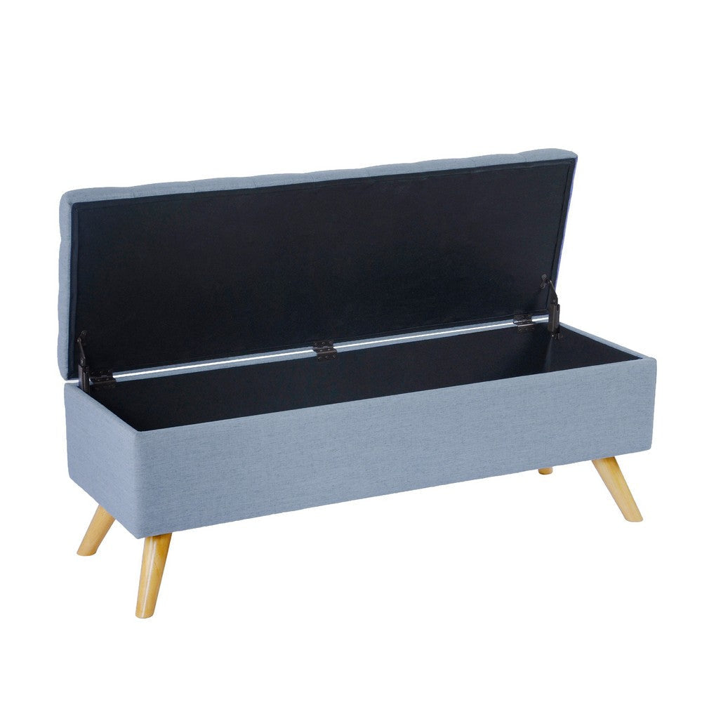 Eva Storage Bench Ottoman | French Blue Woven Polyester | Brown | 48’’