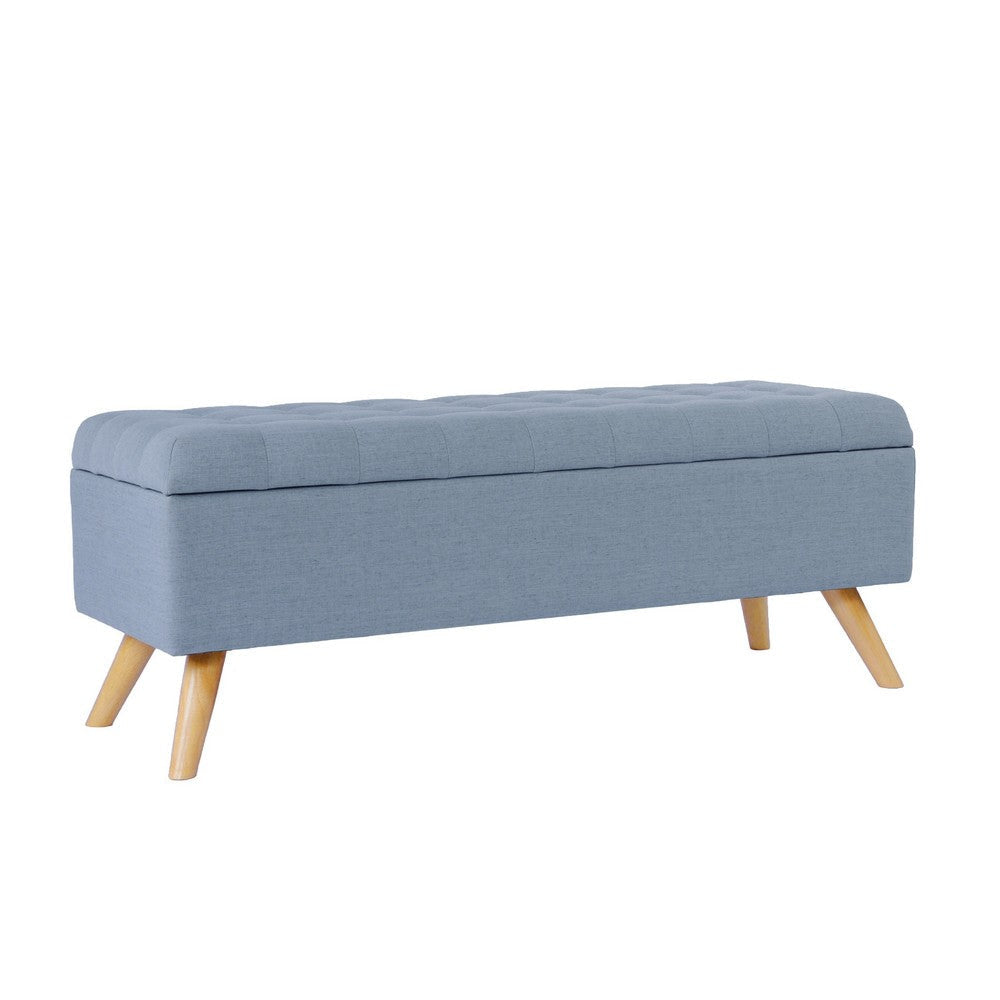 Eva Storage Bench Ottoman | French Blue Woven Polyester | Brown | 48"