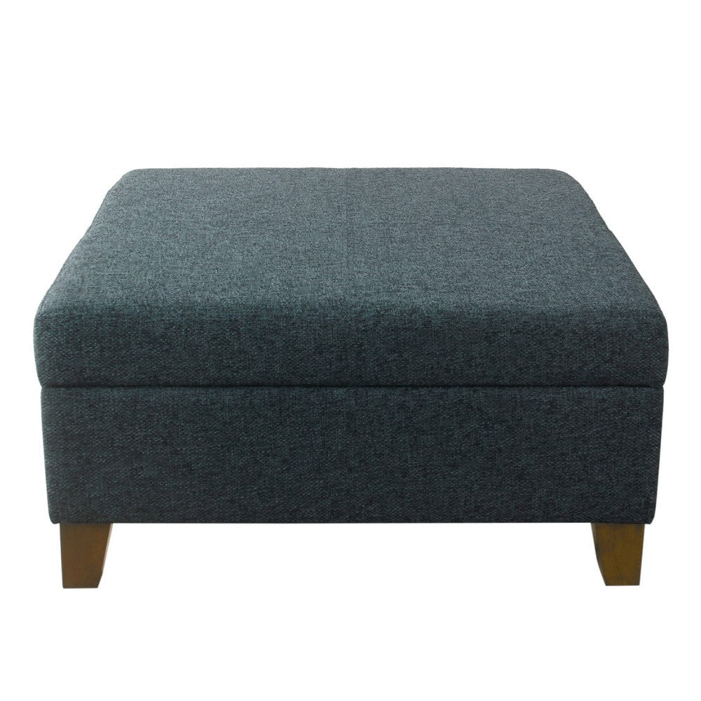 Leo Square Storage Ottoman | Textured Navy Blue | Dark Brown | 32’’ BM334193
