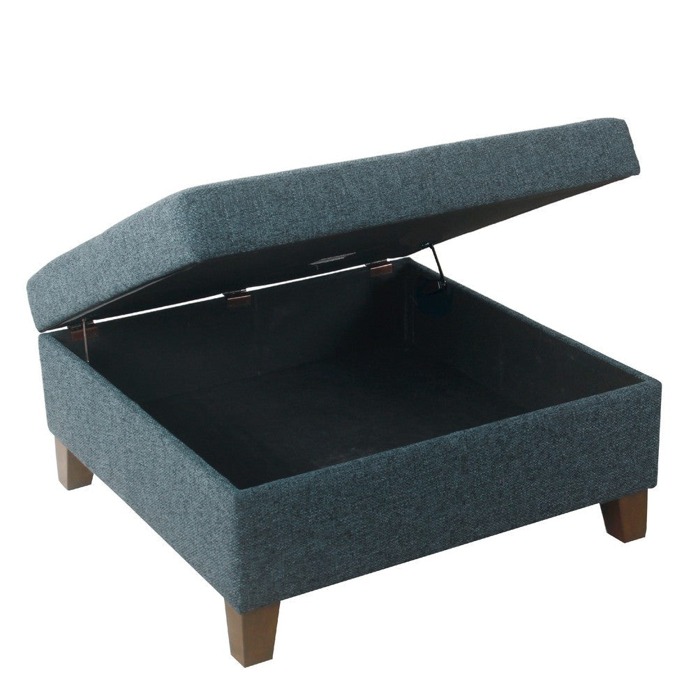 Leo Square Storage Ottoman | Textured Navy Blue | Dark Brown | 32’’ BM334193