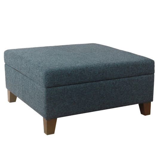 Leo Square Storage Ottoman | Textured Navy Blue | Dark Brown | 32"