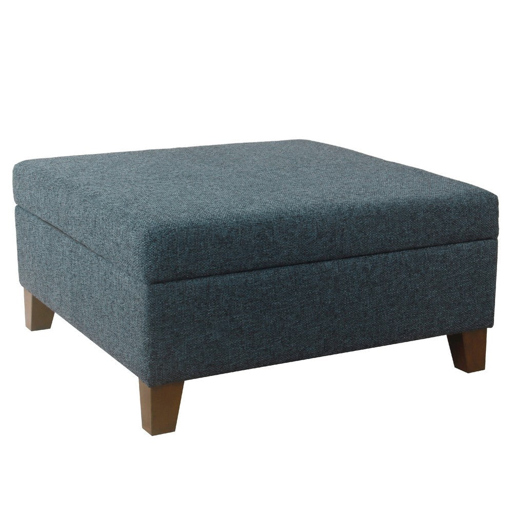 Leo Square Storage Ottoman | Textured Navy Blue | Dark Brown | 32"