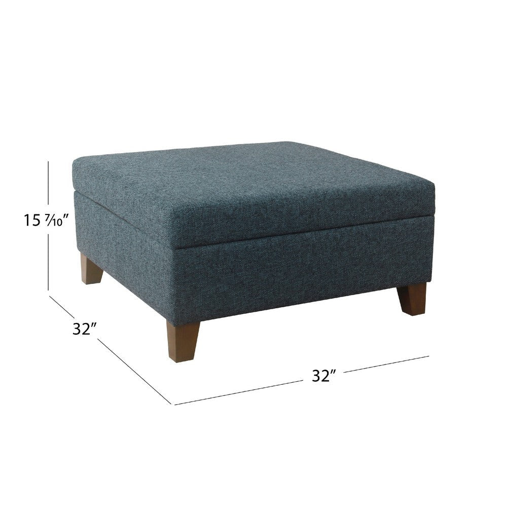Leo Square Storage Ottoman | Textured Navy Blue | Dark Brown | 32’’ BM334193