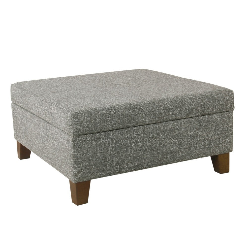 Leo Square Storage Ottoman | Textured Slate Gray | Dark Brown | 32"
