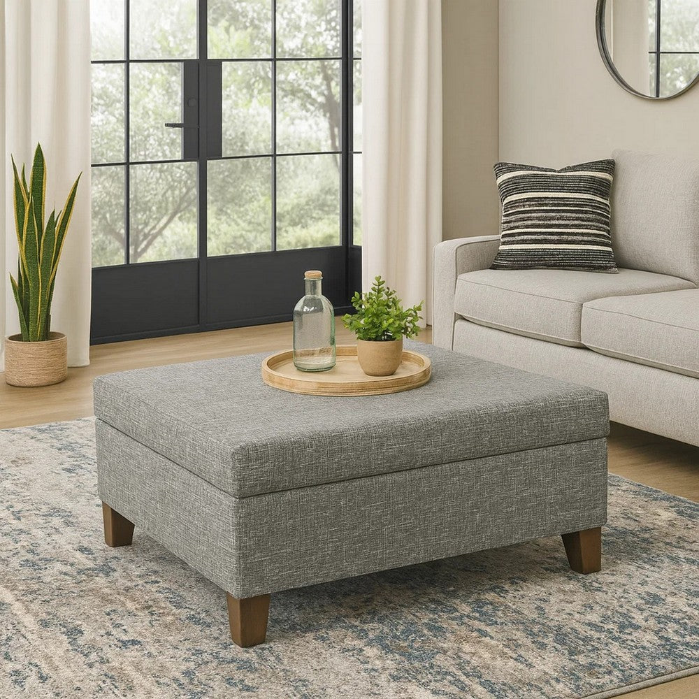 Leo Square Storage Ottoman | Textured Slate Gray | Dark Brown | 32"