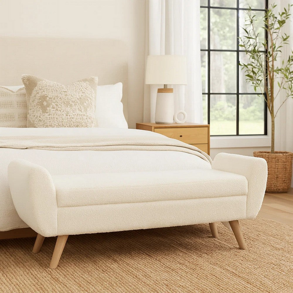 Rae Storage Bench Ottoman with Arms | Cream Sherpa | Brown | 60"