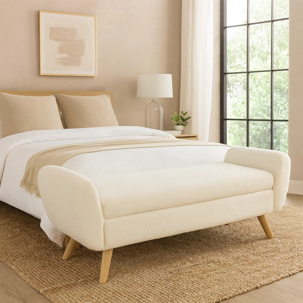 Rae Storage Bench Ottoman with Arms | Cream Sherpa | Brown | 60"