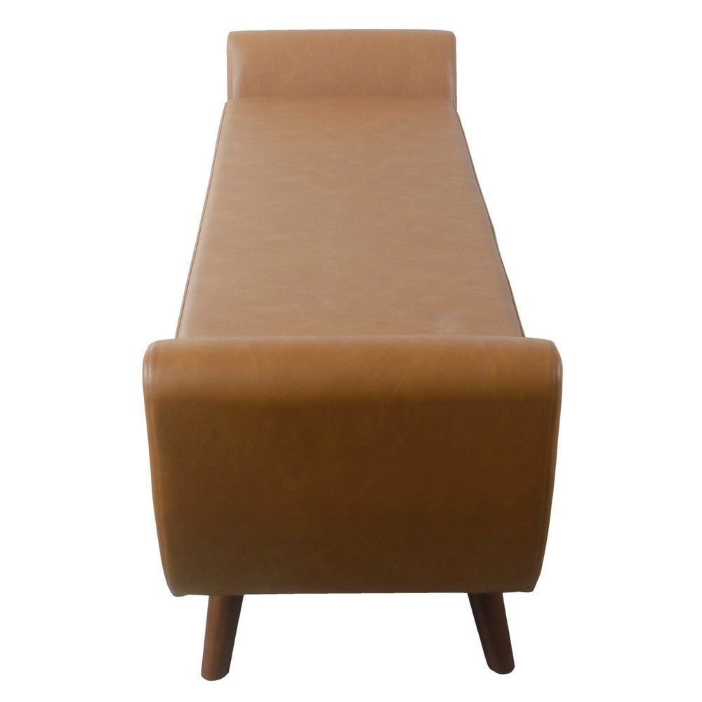 Rae Storage Bench Ottoman with Arms | Brown Faux Leather | Wood | 60’’