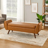 Rae Storage Bench Ottoman with Arms | Brown Faux Leather | Wood | 60"