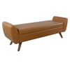 Rae Storage Bench Ottoman with Arms | Brown Faux Leather | Wood | 60"