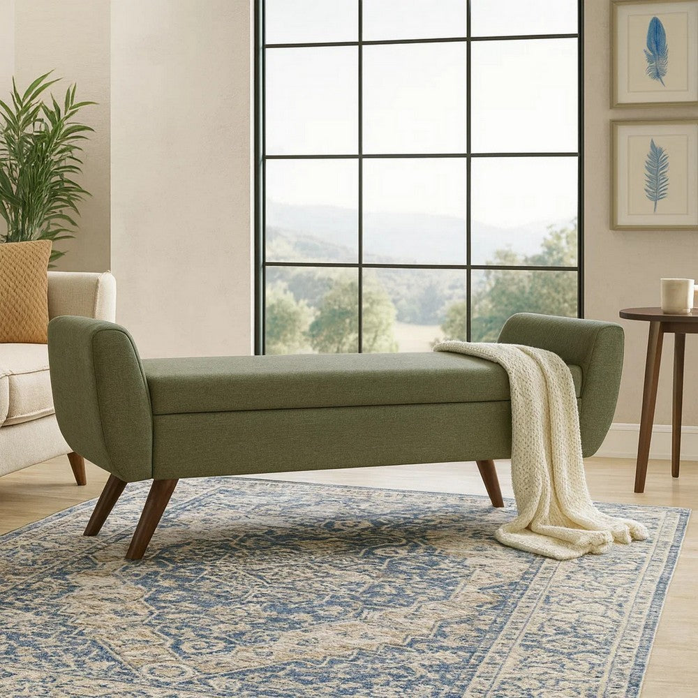 Rae Storage Bench Ottoman with Arms | Olive Green Woven Fabric | 60"