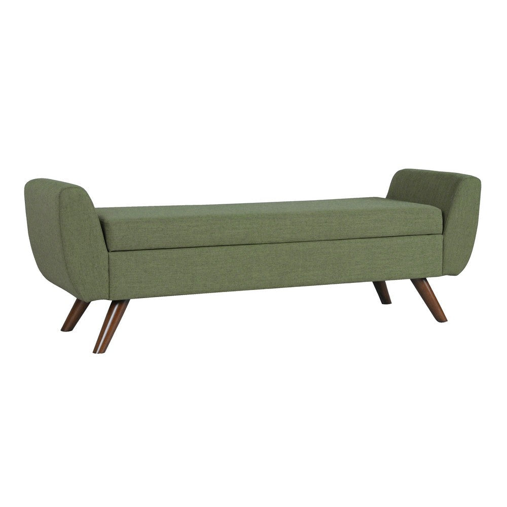 Rae Storage Bench Ottoman with Arms | Olive Green Woven Fabric | 60"