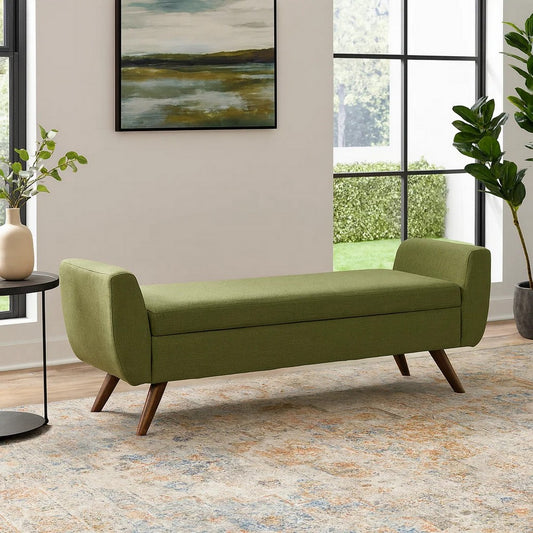 Rae Storage Bench Ottoman with Arms | Olive Green Woven Fabric | 60"