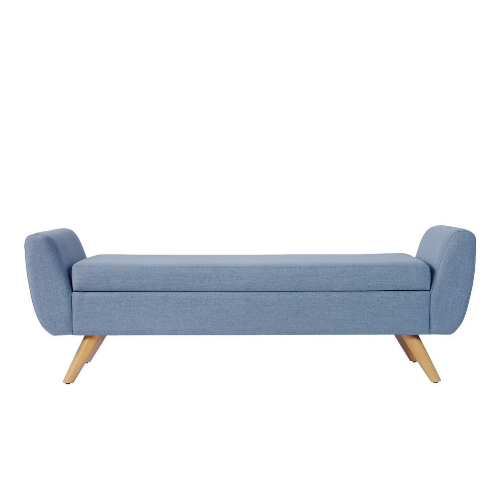 Rae Storage Bench Ottoman with Arms | French Blue Woven Fabric | 60"