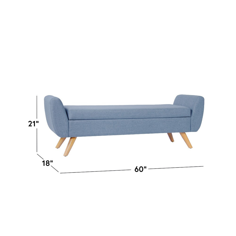 Rae Storage Bench Ottoman with Arms | French Blue Woven Fabric | 60"