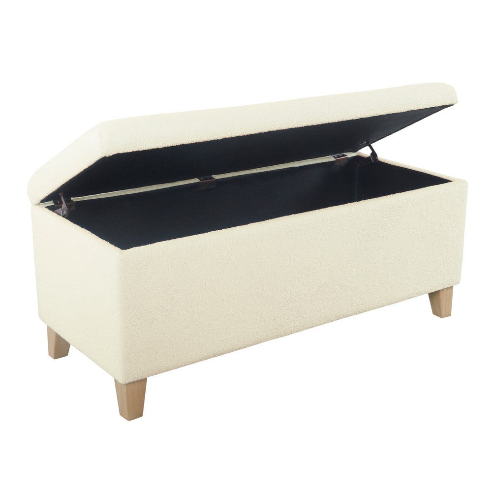 Liv Storage Bench Ottoman | Cream Sherpa | Natural Brown Wood | 42’’ BM334201