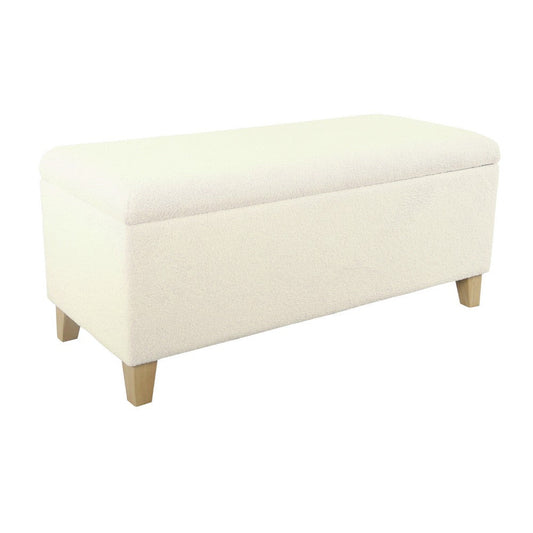 Liv Storage Bench Ottoman | Cream Sherpa | Natural Brown Wood | 42"