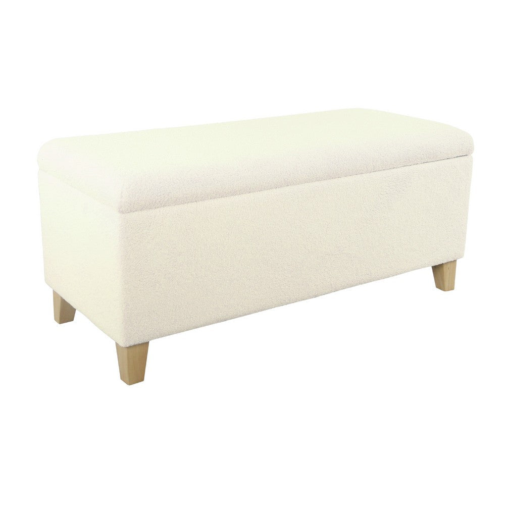 Liv Storage Bench Ottoman | Cream Sherpa | Natural Brown Wood | 42"