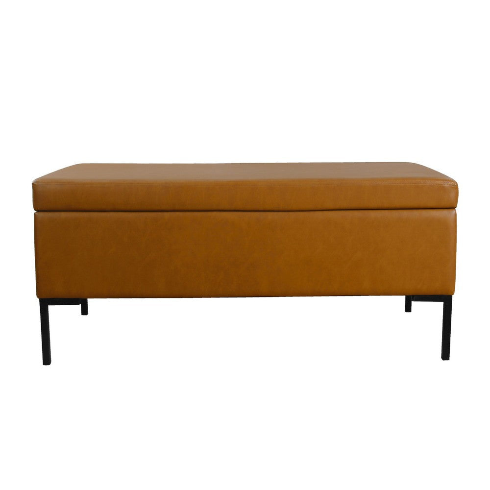 Ray Storage Bench Ottoman | Caramel Brown Faux Leather | Black | 42’’ BM334202