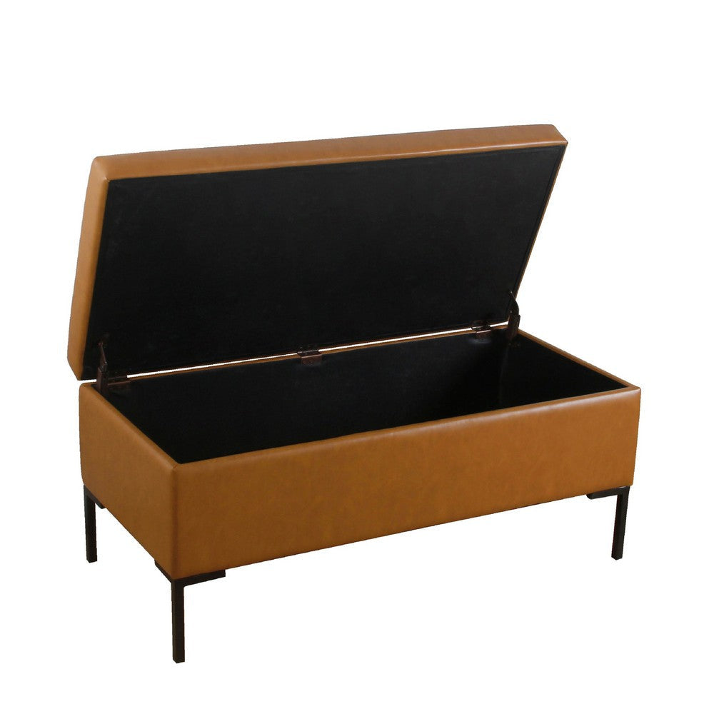 Ray Storage Bench Ottoman | Caramel Brown Faux Leather | Black | 42’’ BM334202