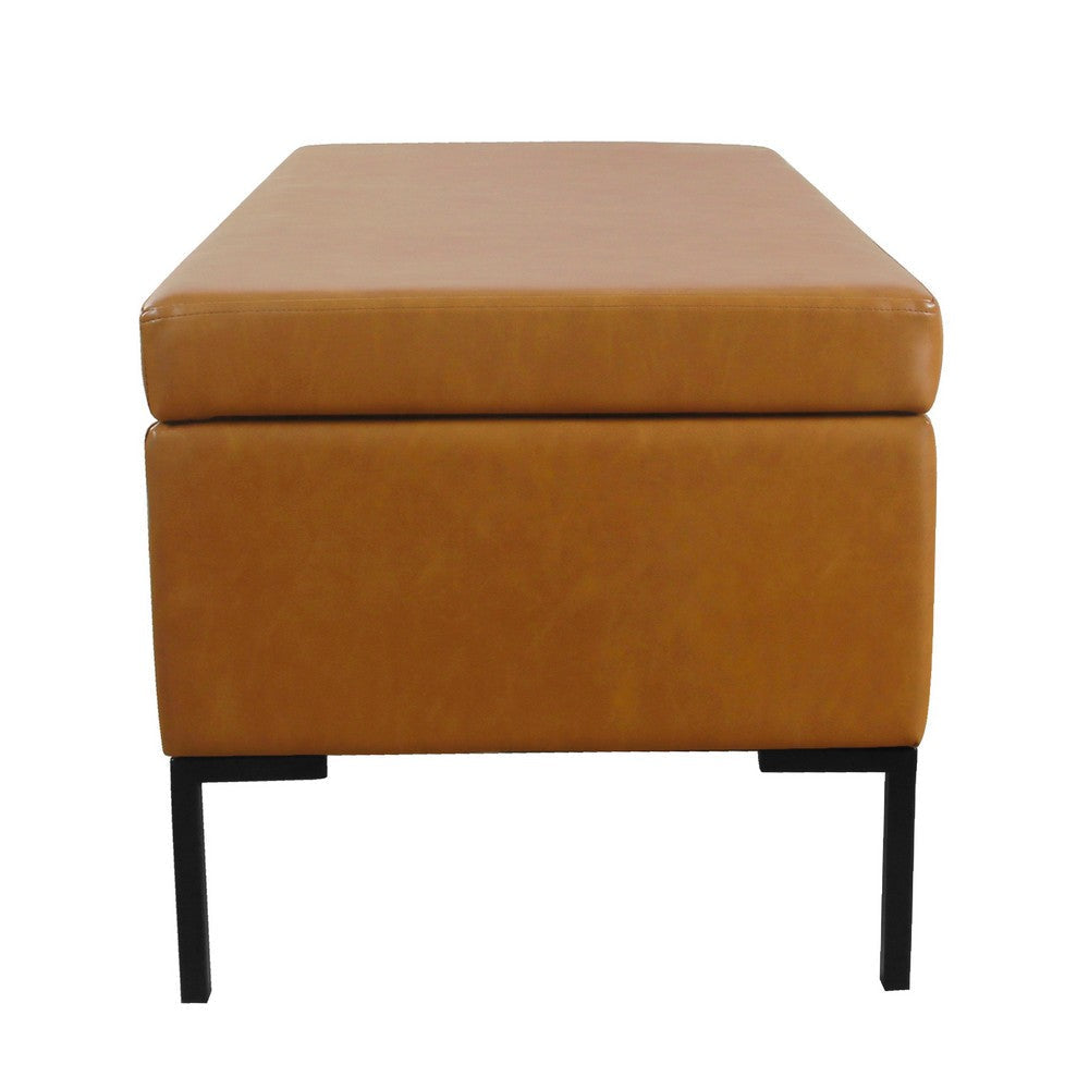 Ray Storage Bench Ottoman | Caramel Brown Faux Leather | Black | 42’’ BM334202