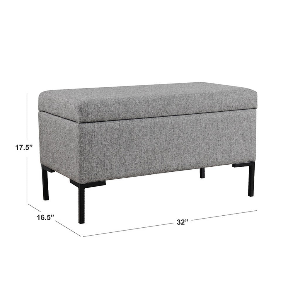 Ray Storage Bench Ottoman | Classic Gray Velvet | Metal Legs | 32’’