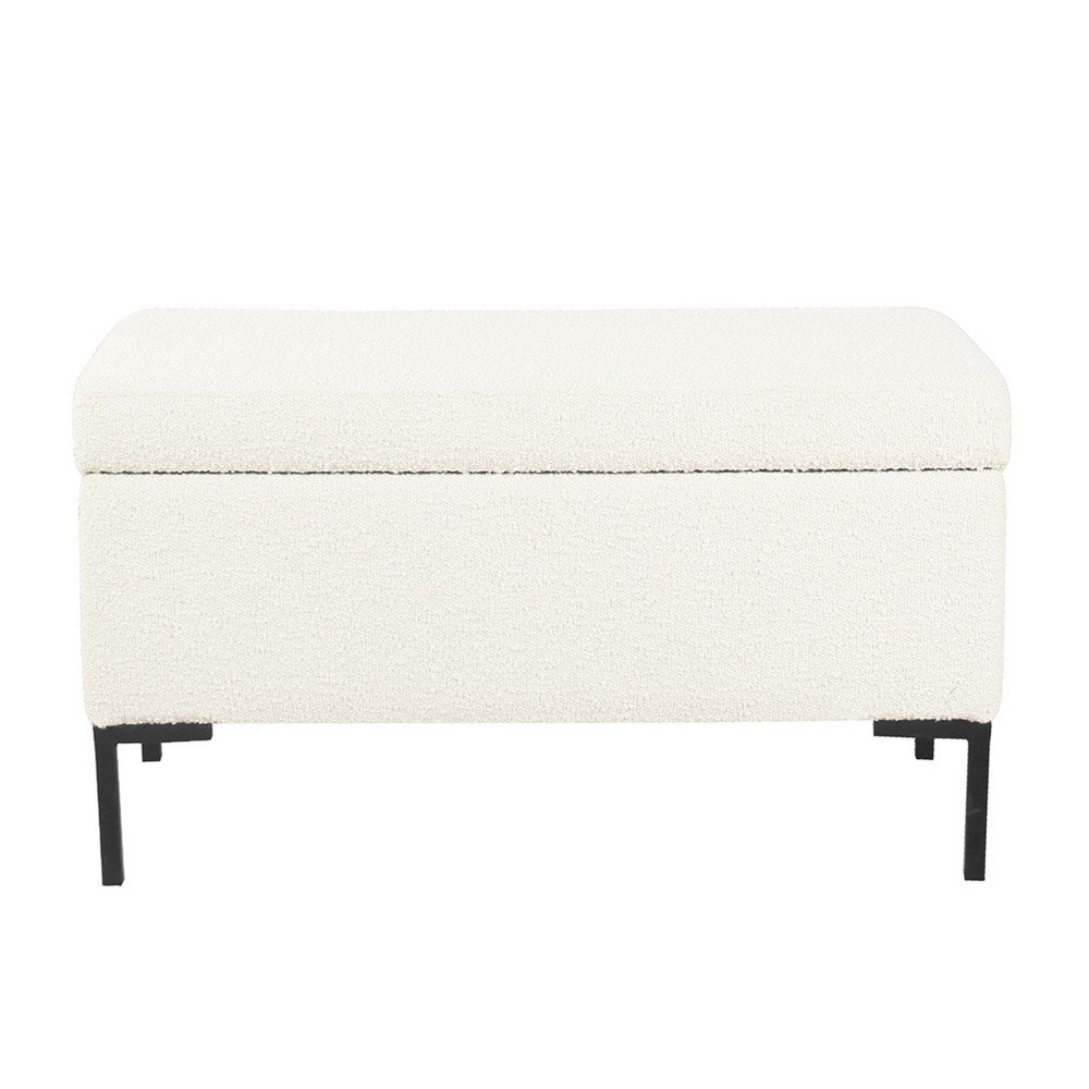 Ray Storage Bench Ottoman | Cream White Boucle | Metal Legs | 32"