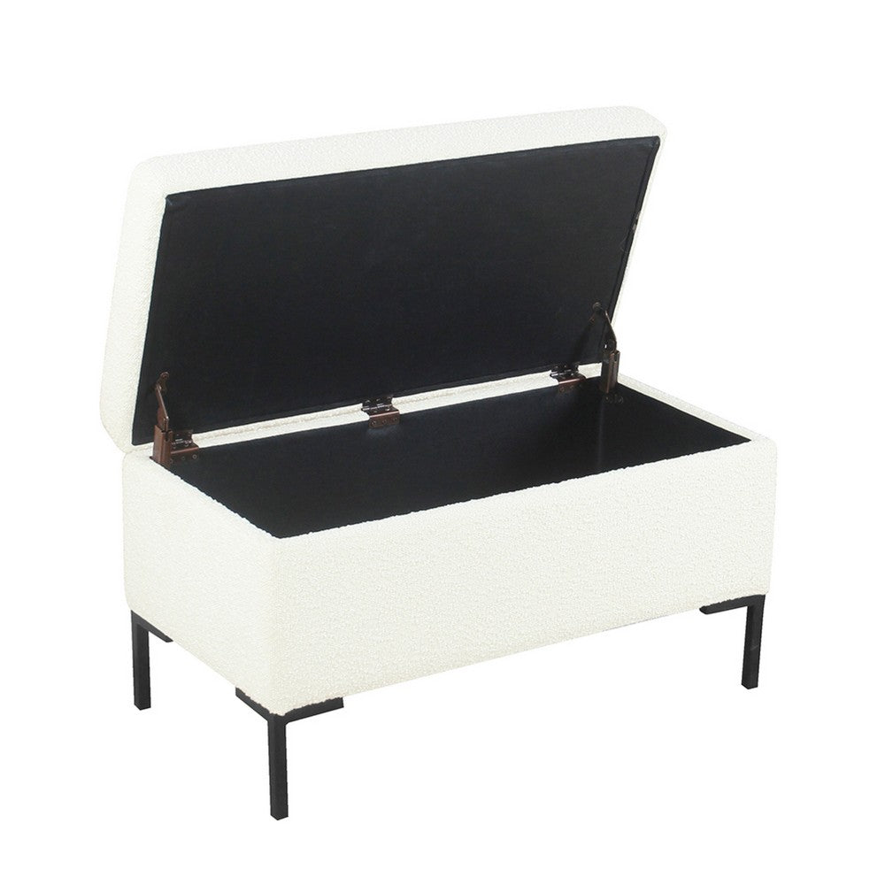 Ray Storage Bench Ottoman | Cream White Boucle | Metal Legs | 32"