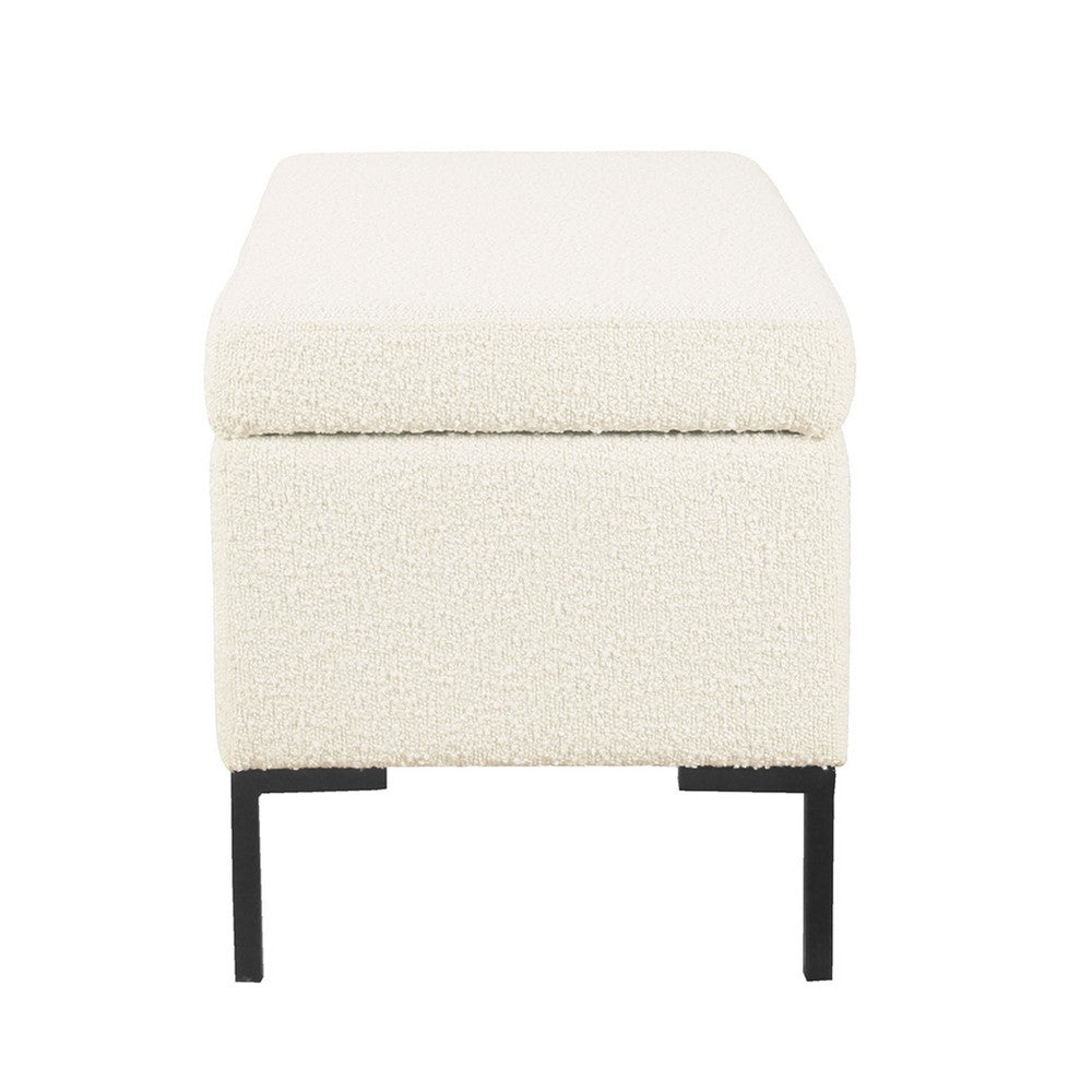 Ray Storage Bench Ottoman | Cream White Boucle | Metal Legs | 32"