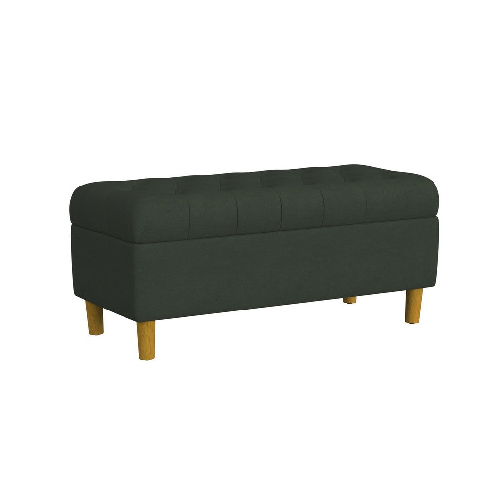 Sol Storage Bench Ottoman | Forest Green Soft Velvet | Brown | 40"