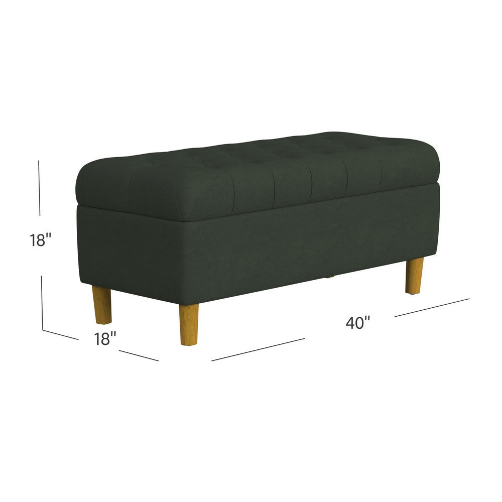 Sol Storage Bench Ottoman | Forest Green Soft Velvet | Brown | 40"